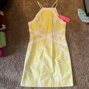 Lilly Pulitzer Yellow and White Women's Dress- size 4, nwt